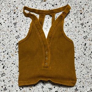 Free People Movement Ribbed Henley Sports Bra XS Mustard Yellow Racerback brami